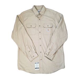Carhartt FR Large Tall Mens Brown Button Down Shirt FRS160 KHI Flame Resistant